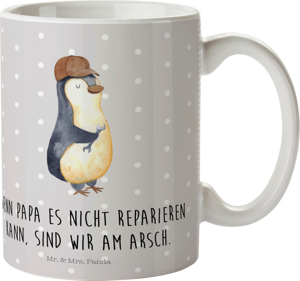 Mr. & Mrs. Panda Plastikbecher Wenn Papa es nicht reparieren kann, sind wir am Arsch - Grau Pastell - Geschenk, Muttertag, Pott, Mehrwegbecher, Sch...
