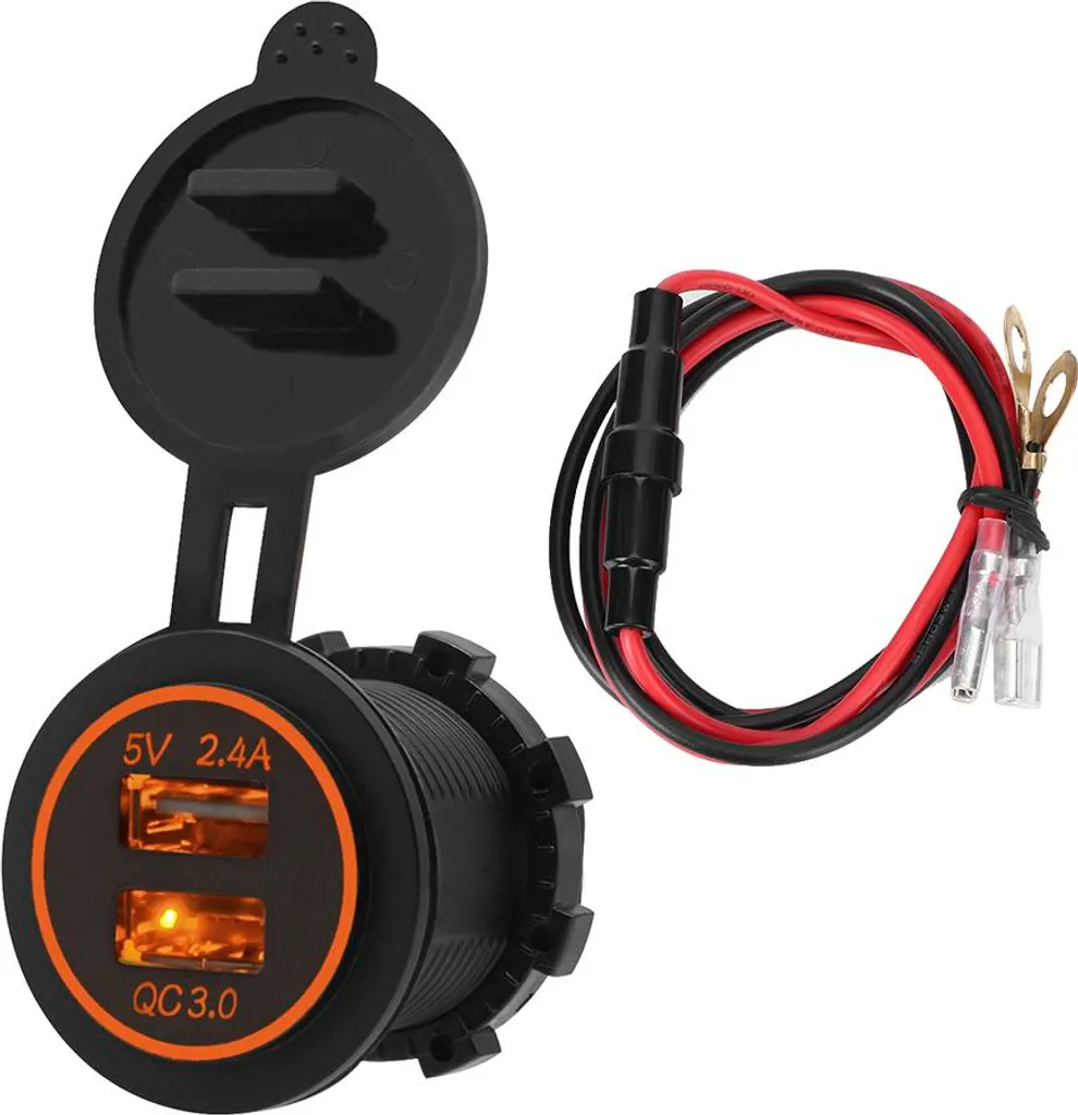 Caricabatterie USB Auto QC 3.0 Impermeabile Arancione | Presa 12V-24V