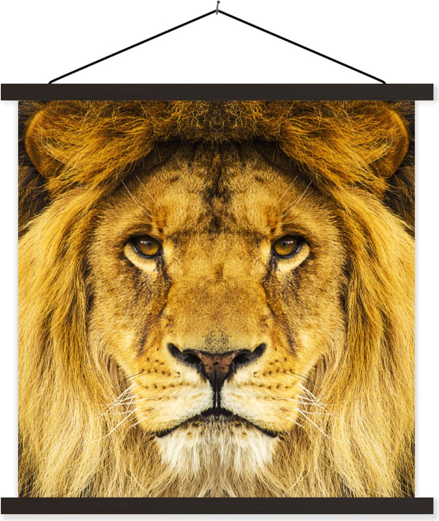 MuchoWow Textilposter Löwe - Porträt - Braun 120x120 cm mit schwarzem Rahmen - Aufhängungsset