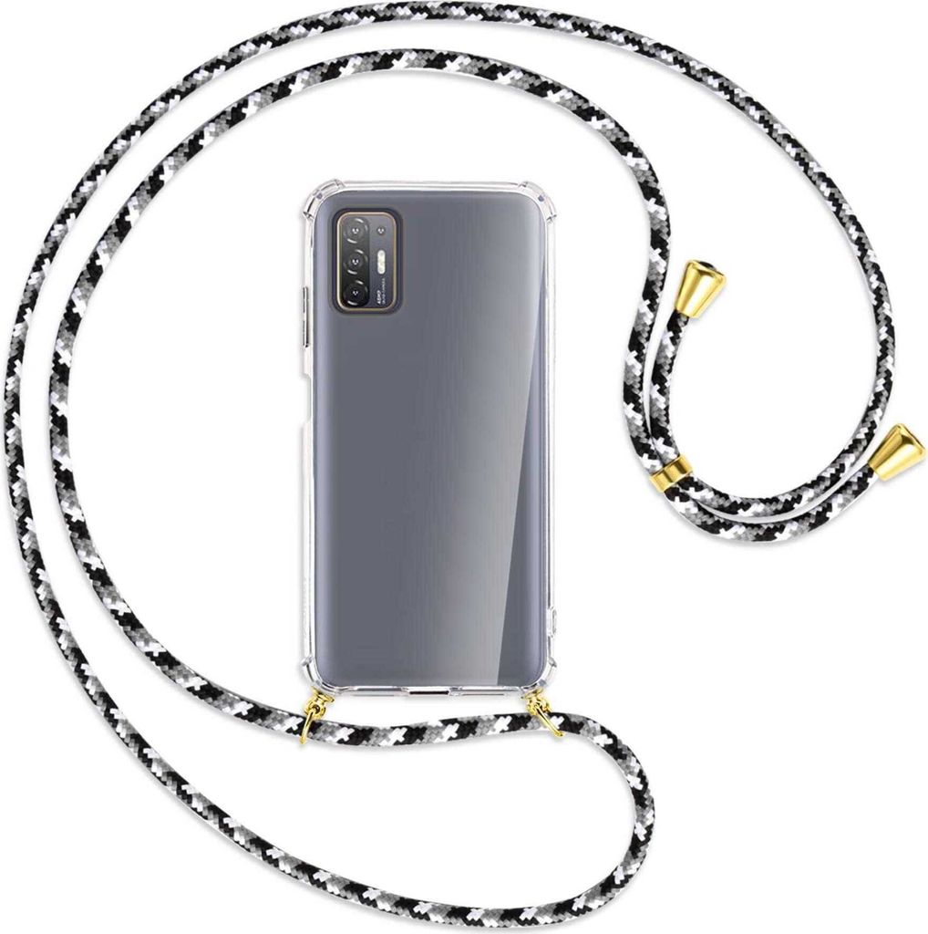 Handykette Backcover-Schutzhülle mit Band (Metall goldfarben) für HTC Desire 21 Pro - schwarz/grau/weiß