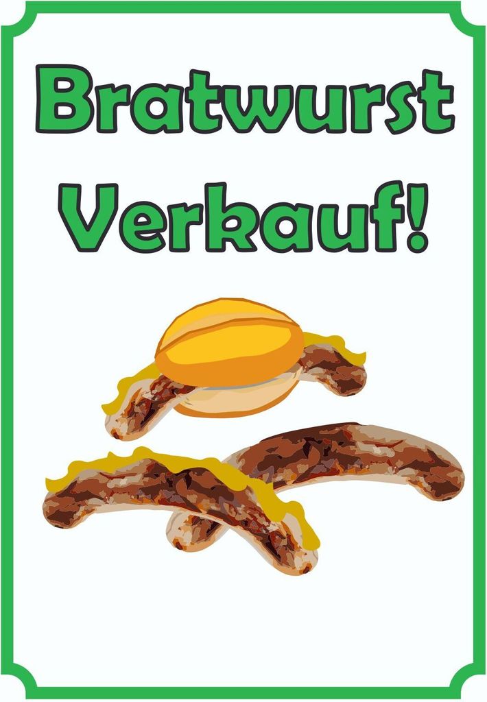 Bratwurst Verkaufsschild Schild Hochkant A5 Rückseite selbstklebend