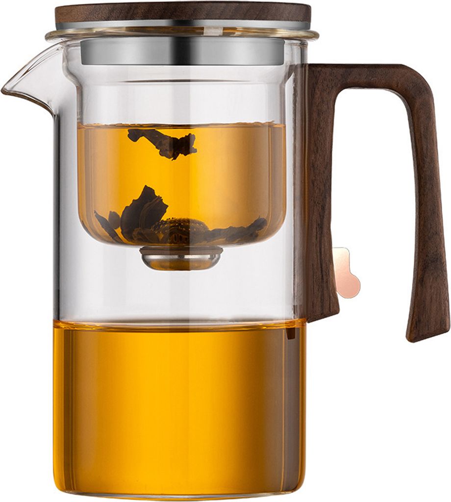 520/720/900 ml Glasteekanne mit Teesieb, Holzgriff, hitzebeständig, tropffreier Ausguss, Wasserabscheidung, Teekanne, leicht zu reinigen, Teekesse...