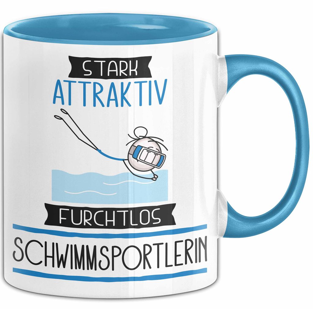Schwimmsportlerin Tasse Geschenk Becher Stark Attraktiv Furchtlos Schwimmsportlerin Lustige Geschenkidee (Blau)