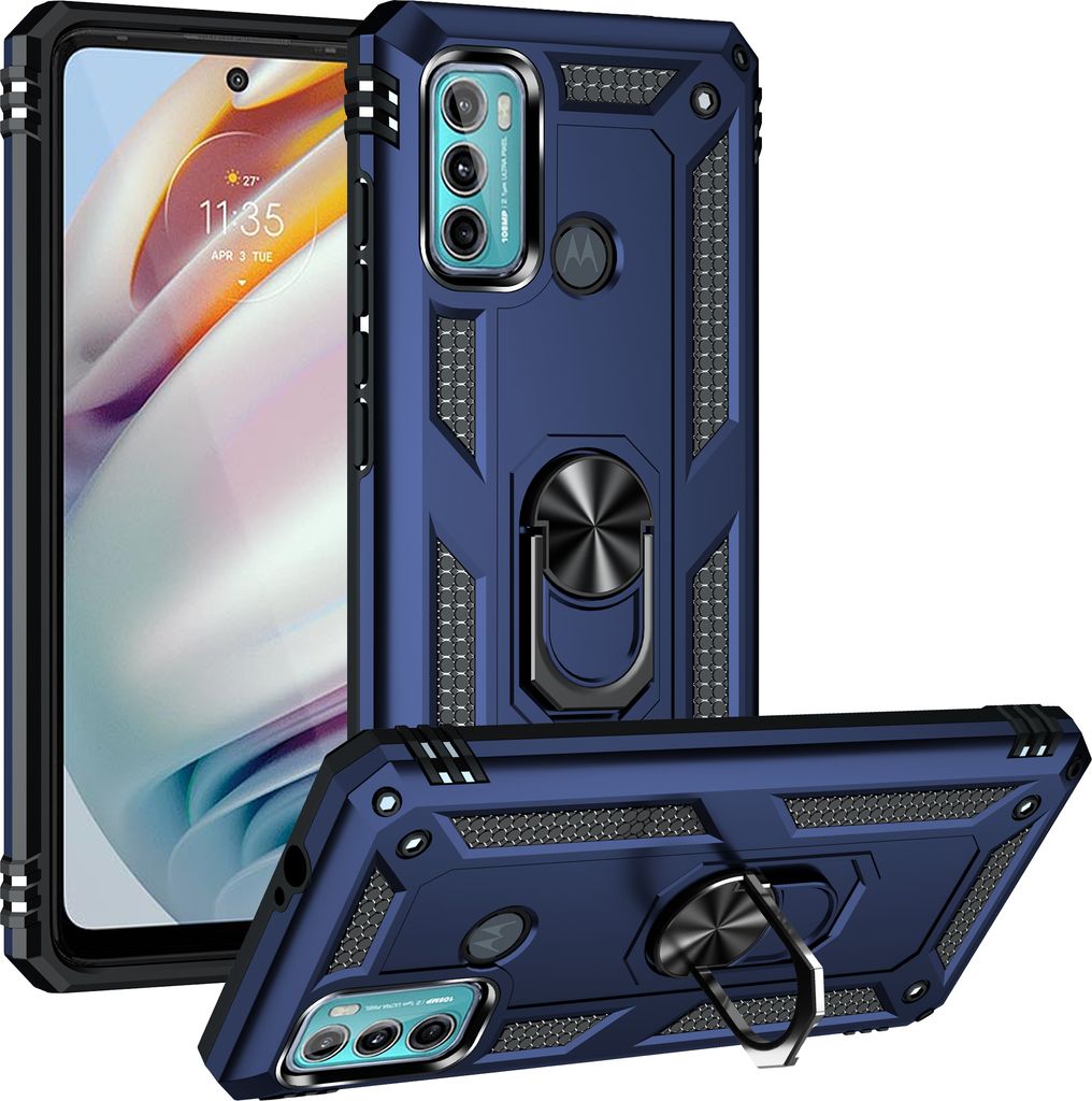 Moto G60/G40 Fusion Hülle, Dual Layer Militäre Fallschutz Schutzhülle mit Ringhalterung Ständer für Motorola Moto G60/G40 Fusion Blau