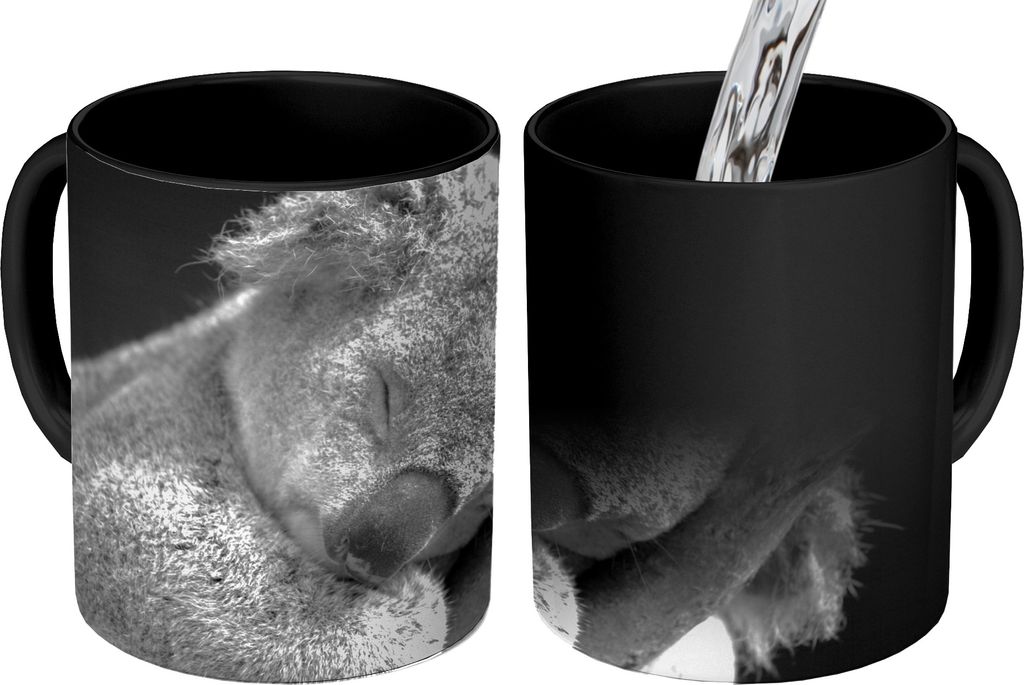MuchoWow Zauber Tasse Zaubertasse Magic Koala - Schlafend - Schwarz - Kinder - Jungen - Mädchen 350 ml Farbwechsel Becher Geschenk Geschenkidee ...
