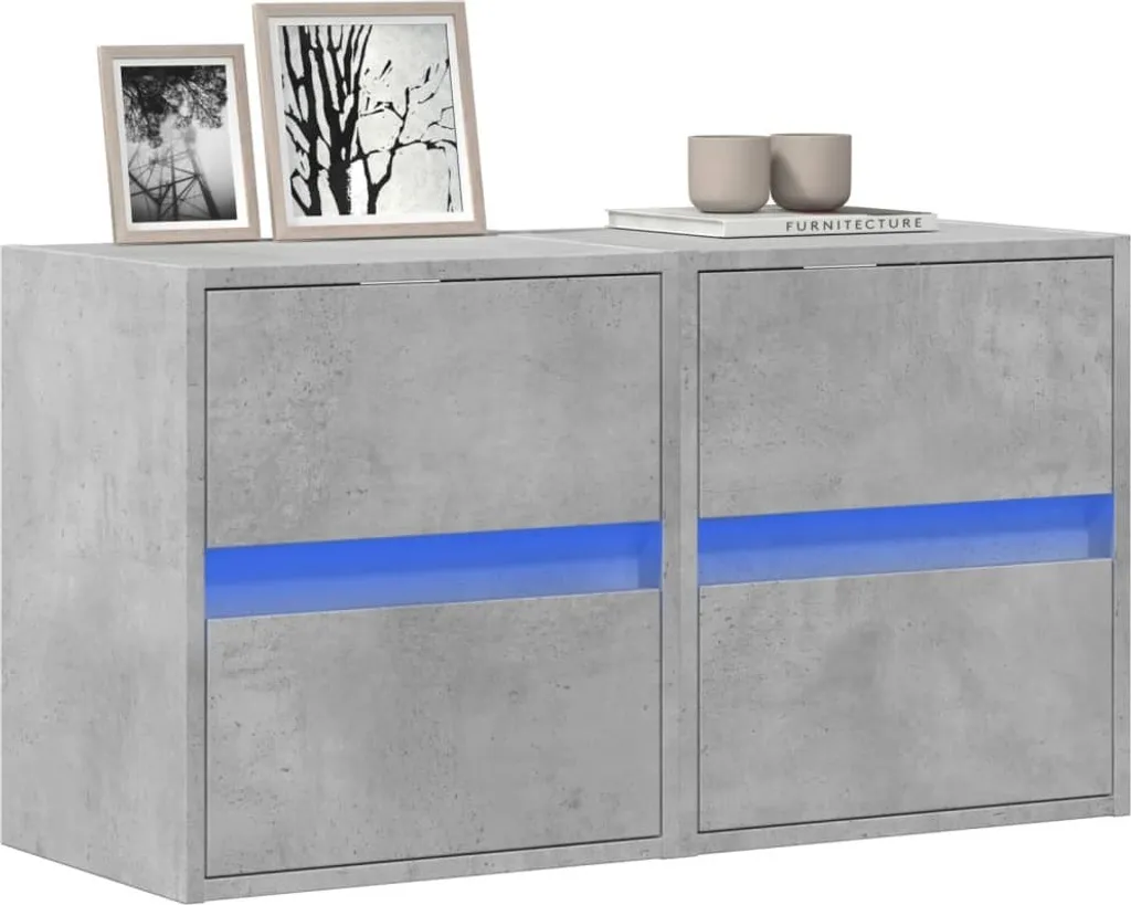 Set 2 Mobili Porta TV Design Cemento 41cm - Sospesi con Luci LED