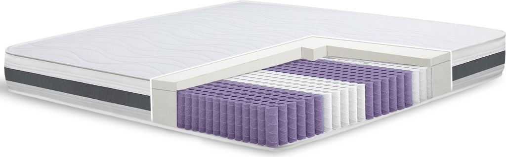 A cutaway view of a mattress showing its internal layers.