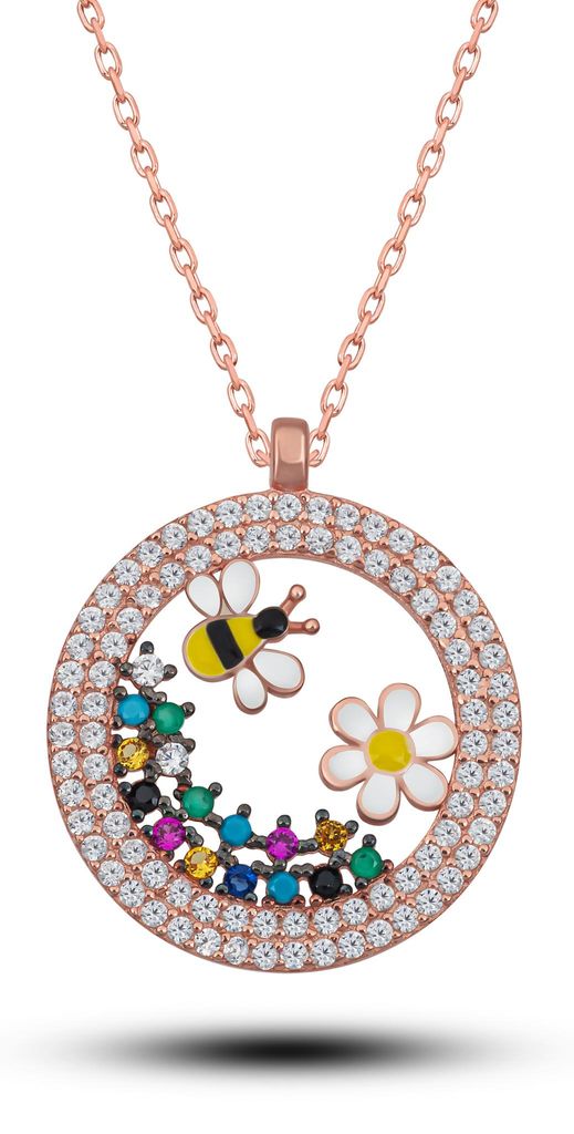 Edle 925 Silber Kette Rosegold – Elegante Halskette mit Biene & Gänseblümchen