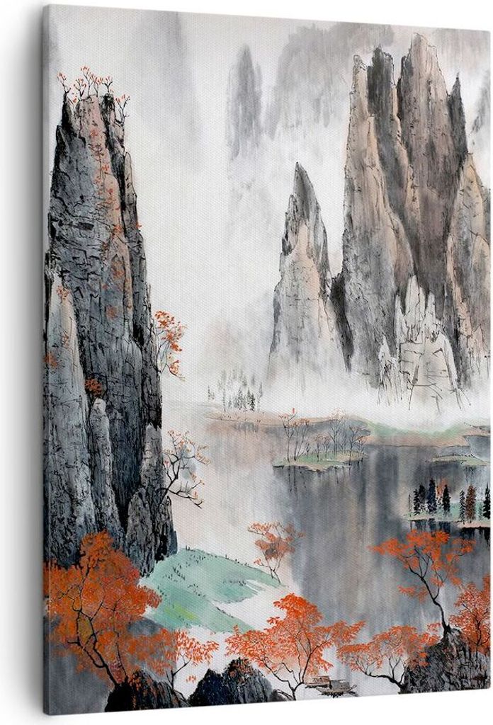 Bild auf Leinwand - Leinwandbild - Einteilig - Berge Märchen Nebel - 50x70cm - Wand Bild - Wanddeko - Wandbilder - Leinwanddruck - Wanddekoration ...