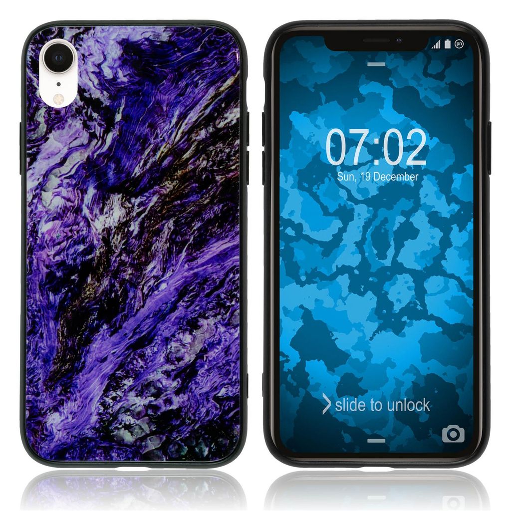 PhoneNatic Hybridhülle kompatibel mit Apple iPhone XR - mit Glasrücken - Marmor-Muster Design:03 Cover Schutzhülle Cover
