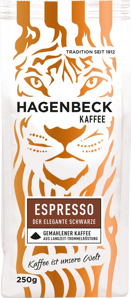 HAGENBECK - Kaffee - Espresso - Röstkaffee - Kaffeebohnen gemahlen - 250g - AROMATISCH - KRÄFTIG - FEINE CREMA