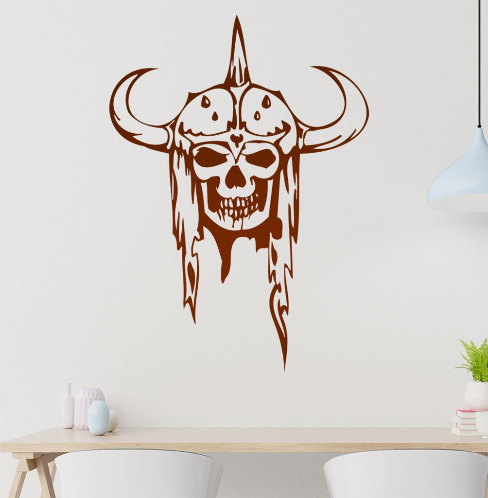 Krieger Schädel Wandtattoo in 6 Größen - Wandaufkleber Wall Sticker - Dekoration, Küche, Wohnzimmer, Schlafzimmer, Badezimmer