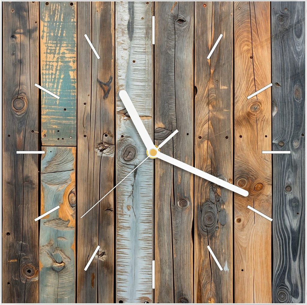 Wanduhr aus Glas mit Motiv Holzwandpaneele- 30 x 30 cm - Produktbild 