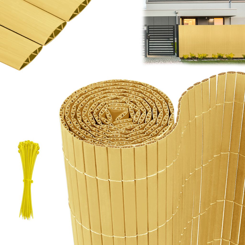 LARS360 PVC Sichtschutzmatte Verstärkung W-Struktur Sichtschutzzaun Windschutz Sichtschutz Balkon mit Kabelbindern, 200 x 300 cm, Bambus