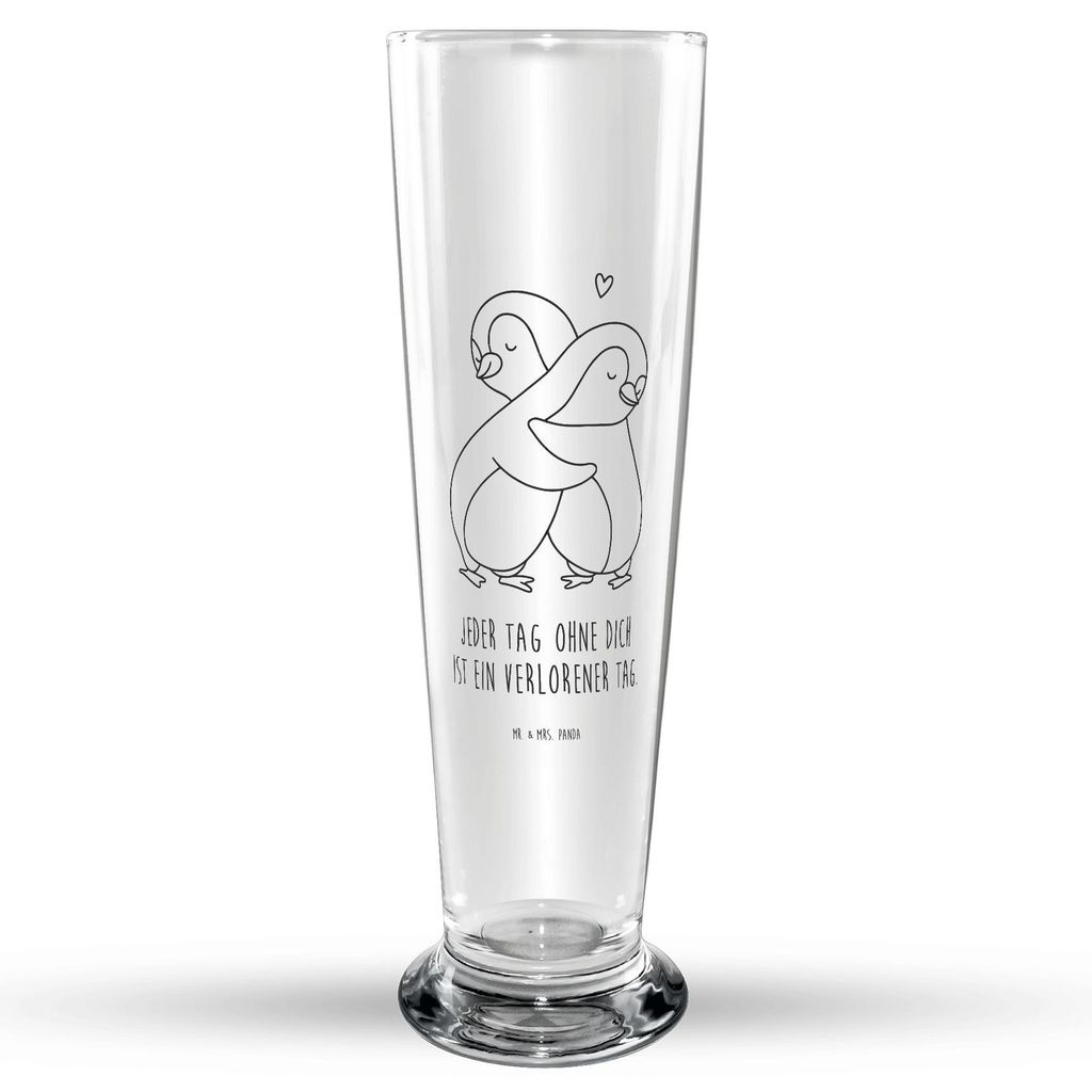 Mr. & Mrs. Panda Bierglas Pinguine Kuscheln - Transparent - Geschenk, für Frauen, Hochzeitstag, Valentinstag, Freundin, Partner, Freund, Glasbeche...
