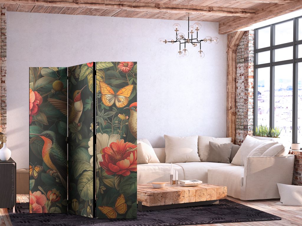 Jednostranný paraván Kvety 135x172 cm 3-dielny sivý Obrázok produktu 