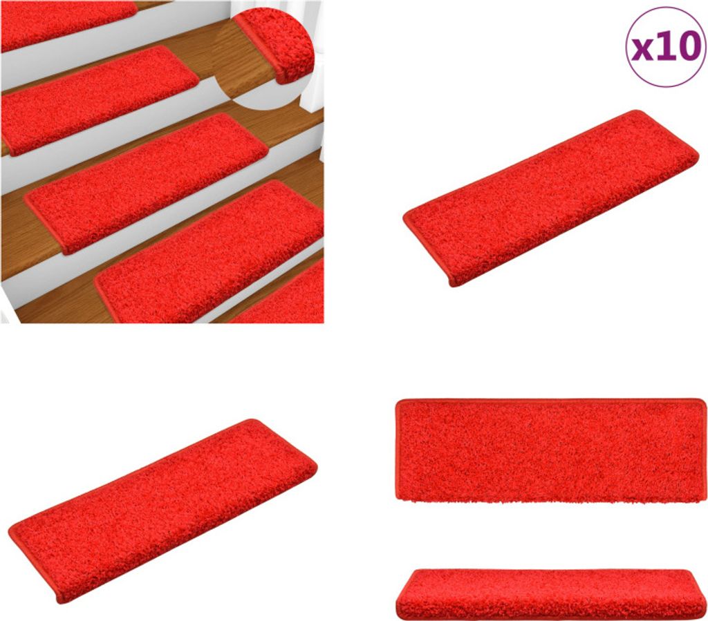vidaXL Stufenmatten 10 Stk. 65x21x4 cm Rot - Treppenmatte - Treppenmatten - Treppenteppich - Treppenschutz