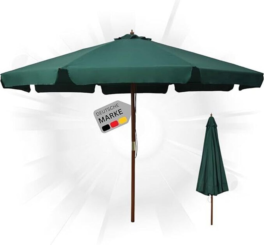 DELUKE Sonnenschirm aus Holz PAUL Grün| HxB 254x330cm | Sonnenschirm 330 cm Kurbelschirm Standschirm Sonnenschutz Gartenschirm Balkonschirm klas...