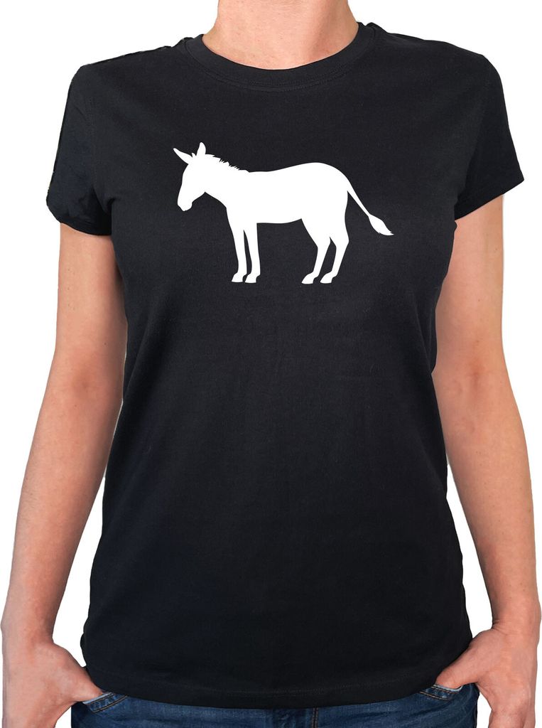 Huuraa Frauen T-Shirt Esel Silhouette Geschenk Größe M Black Bio Baumwolle Fairtrade Esel Geschenkidee