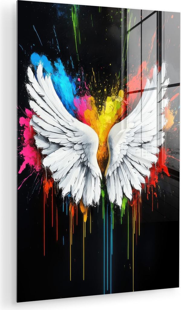 MuchoWow Glasbilder - Bilder auf Wandbild - Foto auf Glas Flügel - Farbspritzer - Farbenfroh 60x90 cm Wanddekoration aus Glas - Acrylglasbild - Ac...