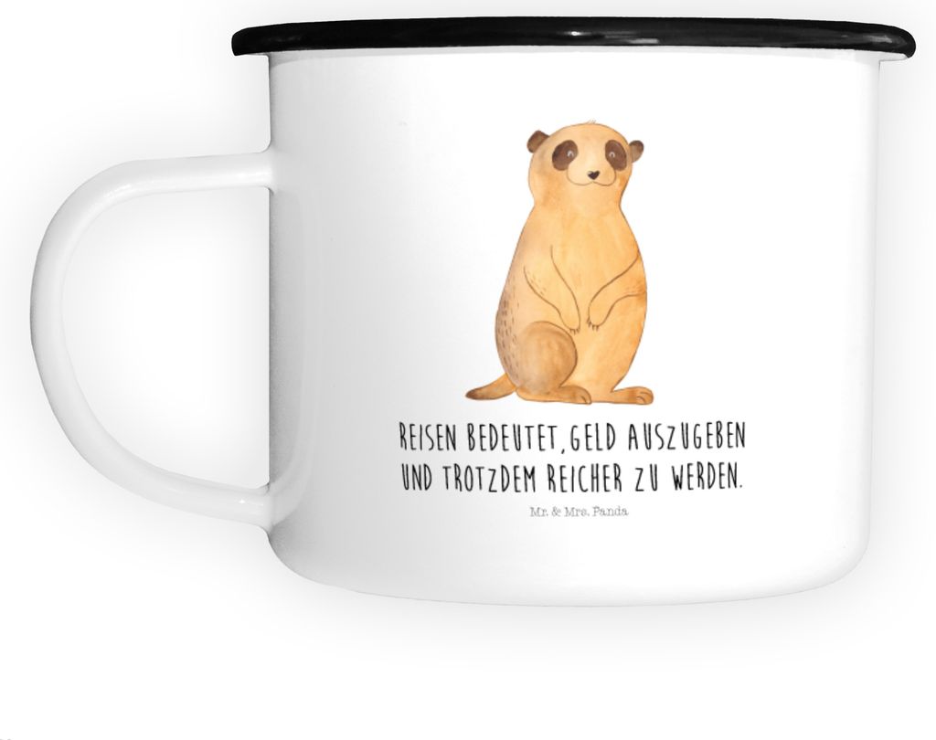 Mr. & Mrs. Panda Metallbecher Erdmännchen - Weiß - Geschenk, Afrika, Reisen, Pott, Traveling, großer becher, Emaille Tasse, Spruch, Wildtiere, T...