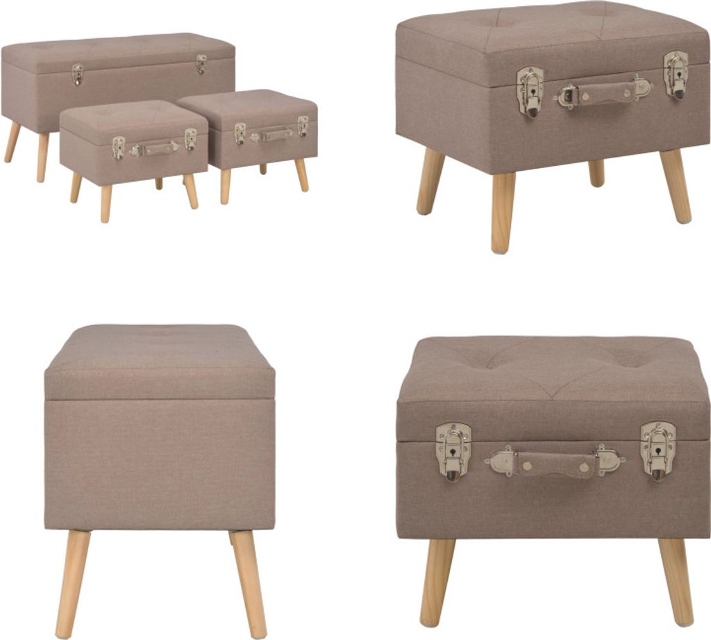 vidaXL Hocker mit Stauraum 3 Stk. Braun Stoff - Hocker - Produktbild 