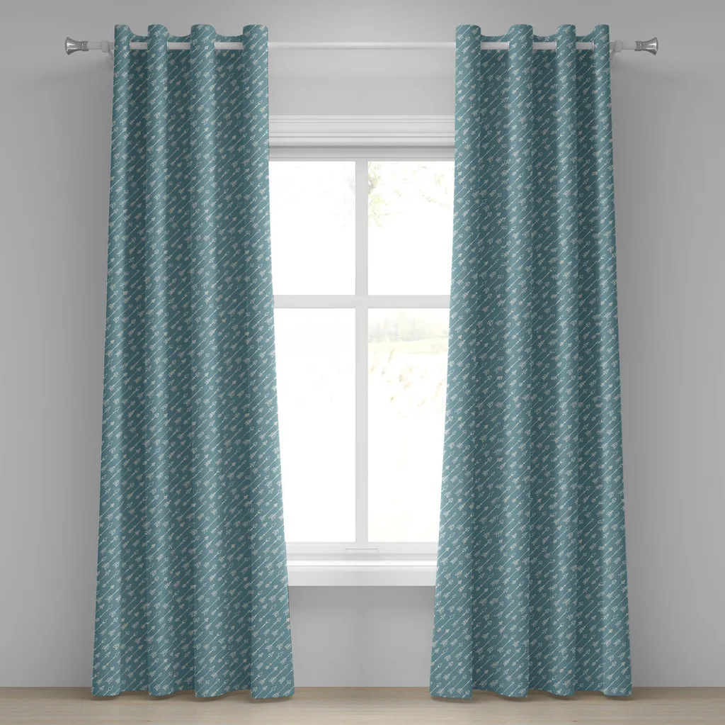 Rideaux décoratifs 2 panneaux style aztèque vintage turquoise et beige