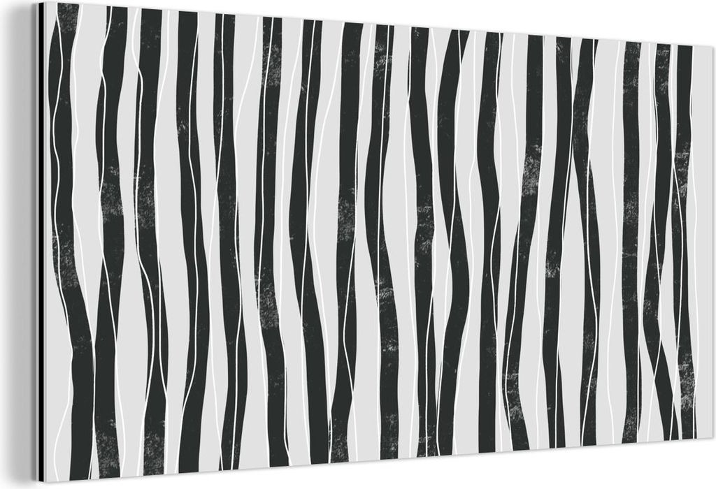 MuchoWow Wanddekoration Metall Metallbild Wandkunst 80x40 cm Kunst - Abstrakt - Linien - Schwarz - Weiß MuchoWow Aluminium Gemälde - Wanddekorati...