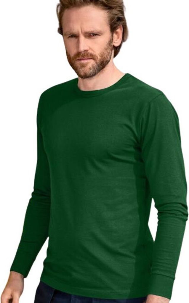 Strapazierfähiges Herren-T-Shirt mit langen Ärmeln, 100% Baumwolle, unbedruckt, einfarbig, 160 g/m2, Farbe Flaschengrün, Größe 2XL