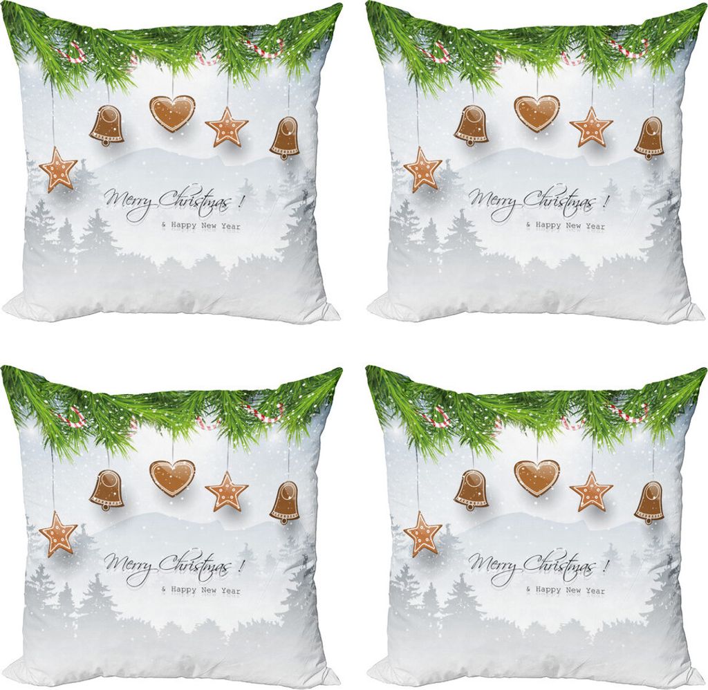 ABAKUHAUS Weihnachten Kissenbezug Set (4 Stück), Lebkuchen-Tanne, Moderner Doppelseitiger Digitaldruck, 45 cm x 45 cm, Pale Brown Pale Grau