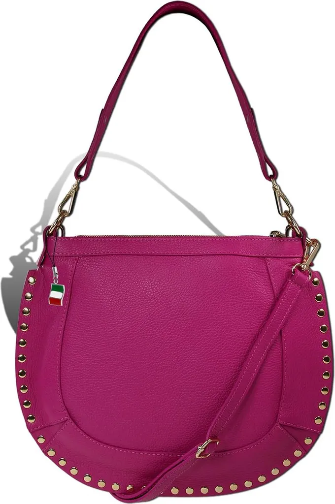 Borsa a Tracolla Florence in Vera Pelle Rosa con Borchie D2OTM105P