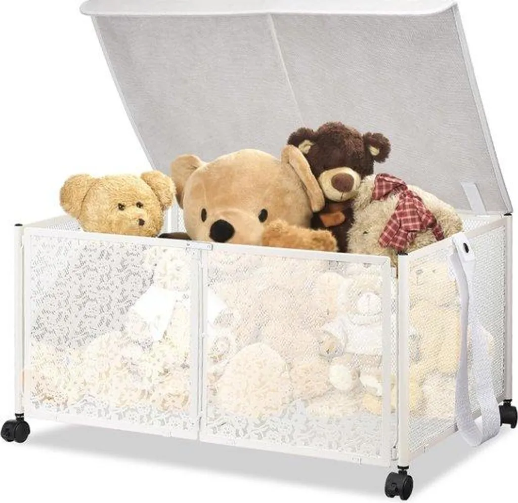 Coffre à jouets pliable en métal pour enfants, bac de stockage empilable