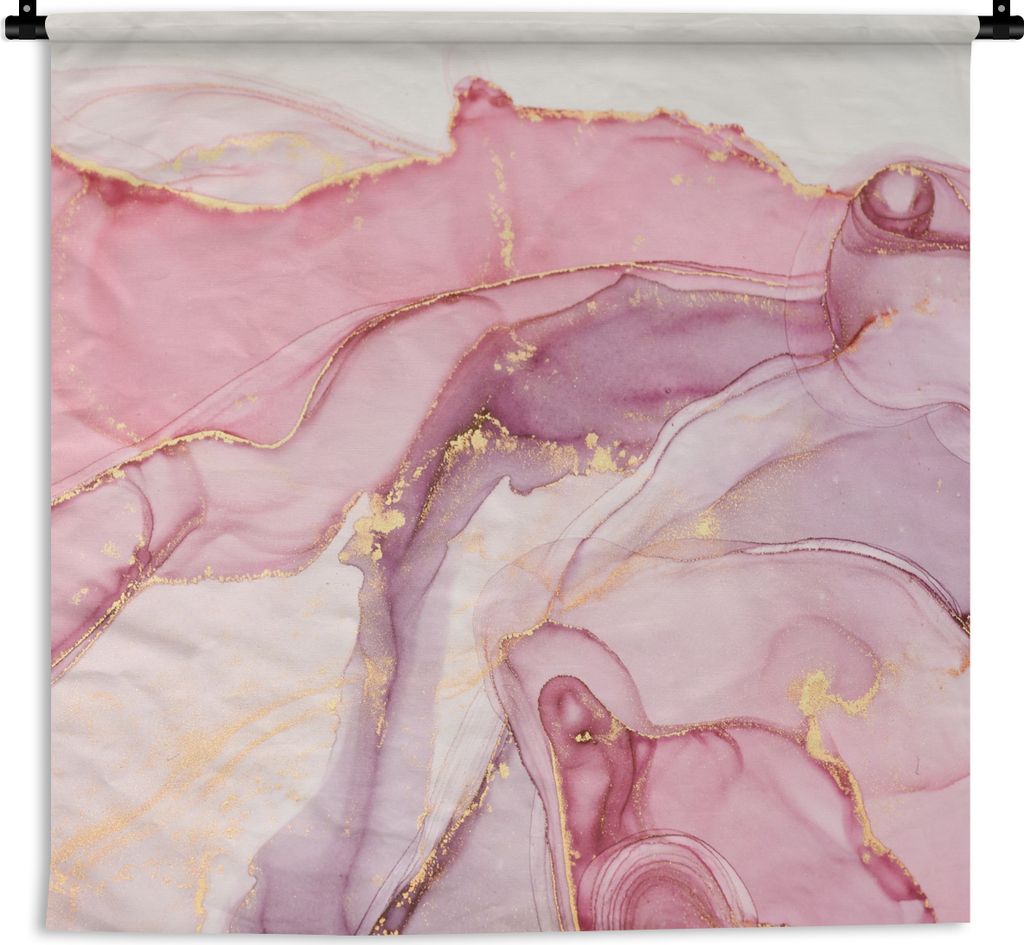 MuchoWow Wandteppich Wandbehang Gold - Marmor - Rosa 150x150 cm Tapisserie Dekoration Wandtuch - Wohnaccessoires - Modernes