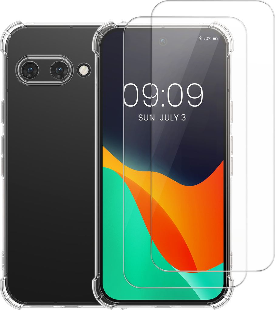 kalibri Hülle kompatibel mit Google Pixel 9a Case - Handyhülle mit 2x Glas Schutz Folie - Cover Handyhülle in Transparent