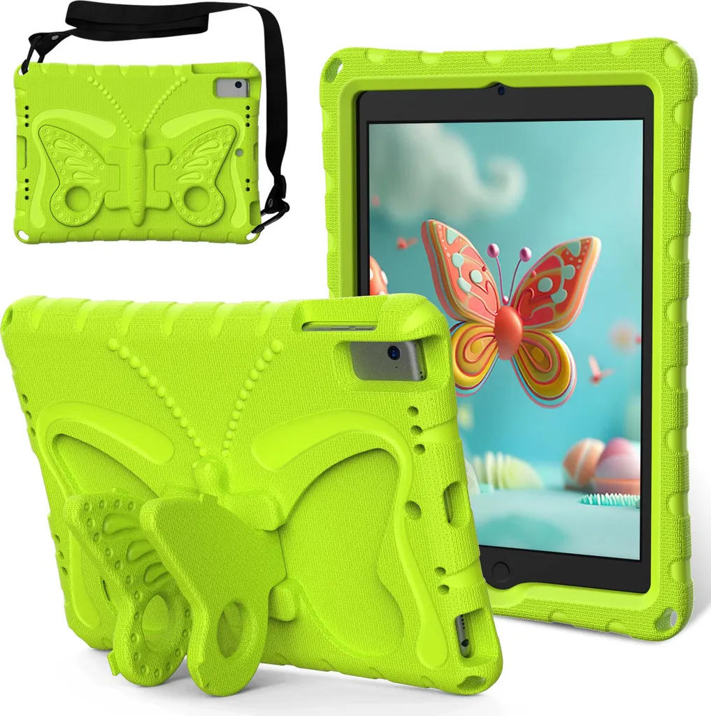 Custodia iPad 9.7 per Bambini - Verde Erba Antiurto con Tracolla