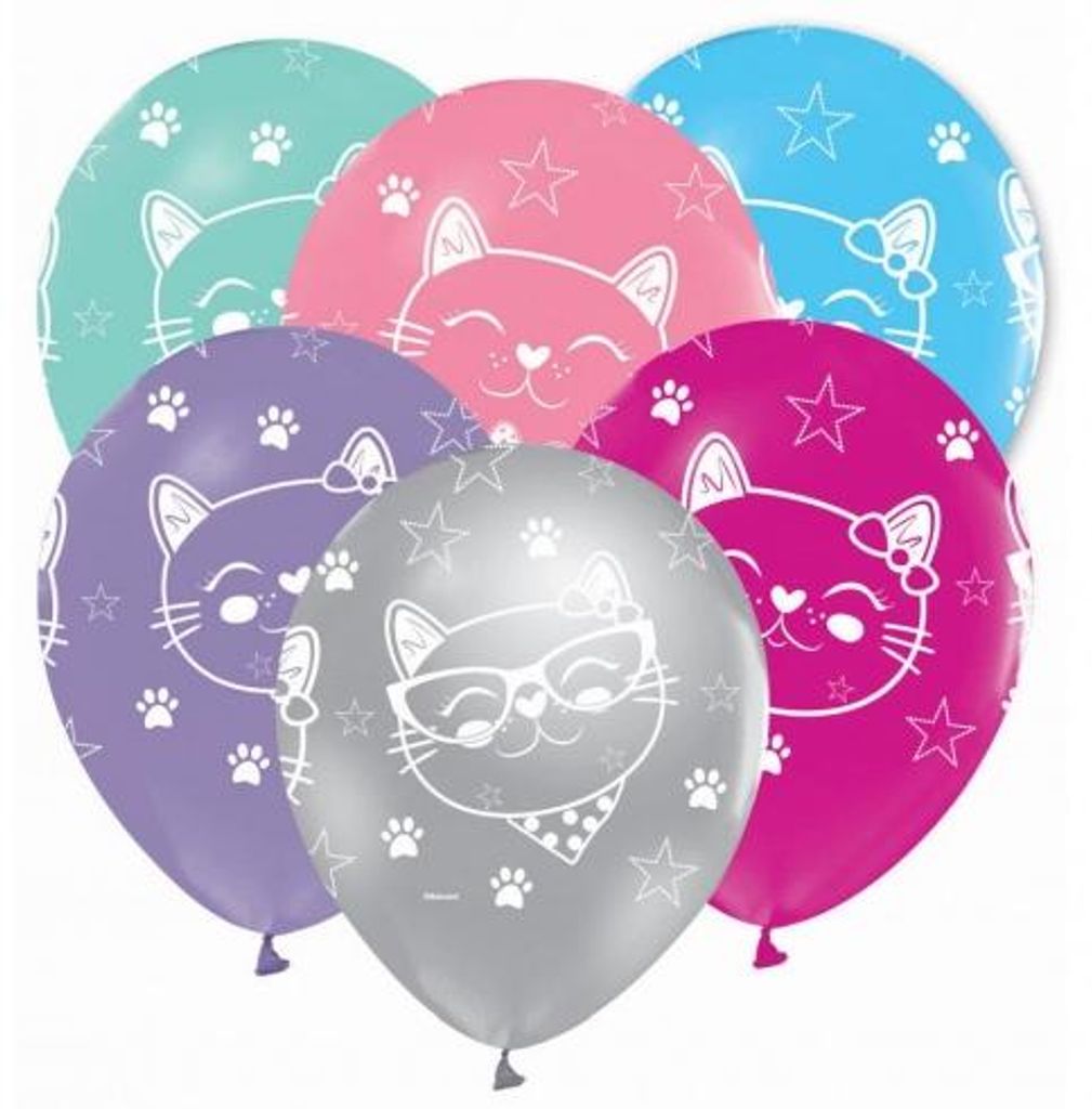 Katzen Party 6 Luftballons bunt Produktbild 