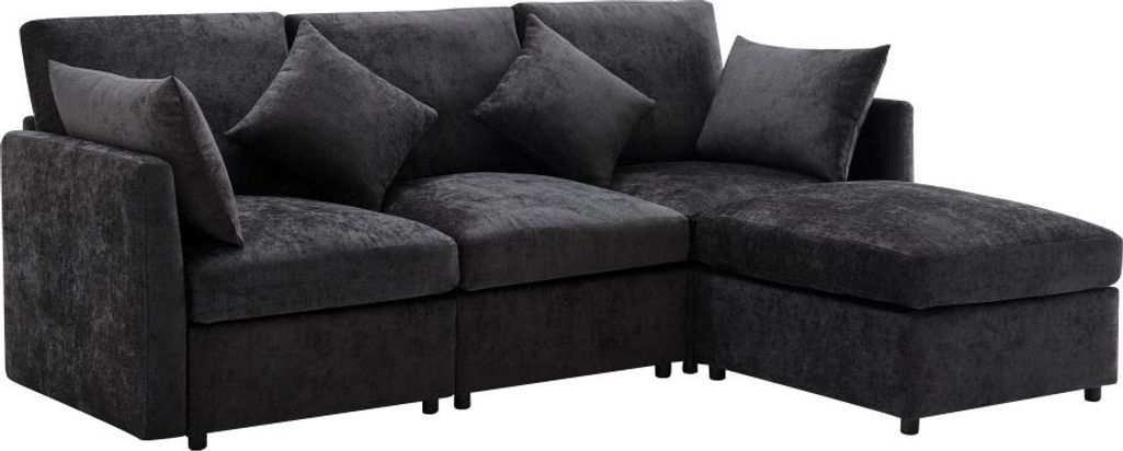 AIORBER Modernes L-förmiges Ecksofa mit Hocker, Chenille-Stoff-Sofa, 3-Sitzer oder 4-Sitzer Couch für Wohnzimmer, strapazierfähig und bequem, Be...