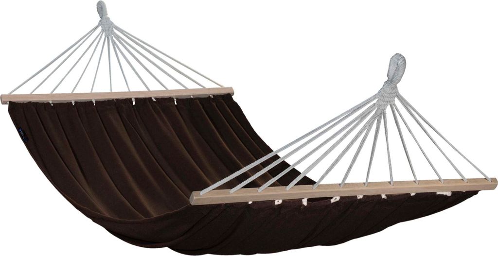 Potenza Hängematte Baumwolle Stabhängematte XXL 220 x 160 für 2 Personen, Belastbarkeit bis 200 kg Doppelhängematte (Braun)