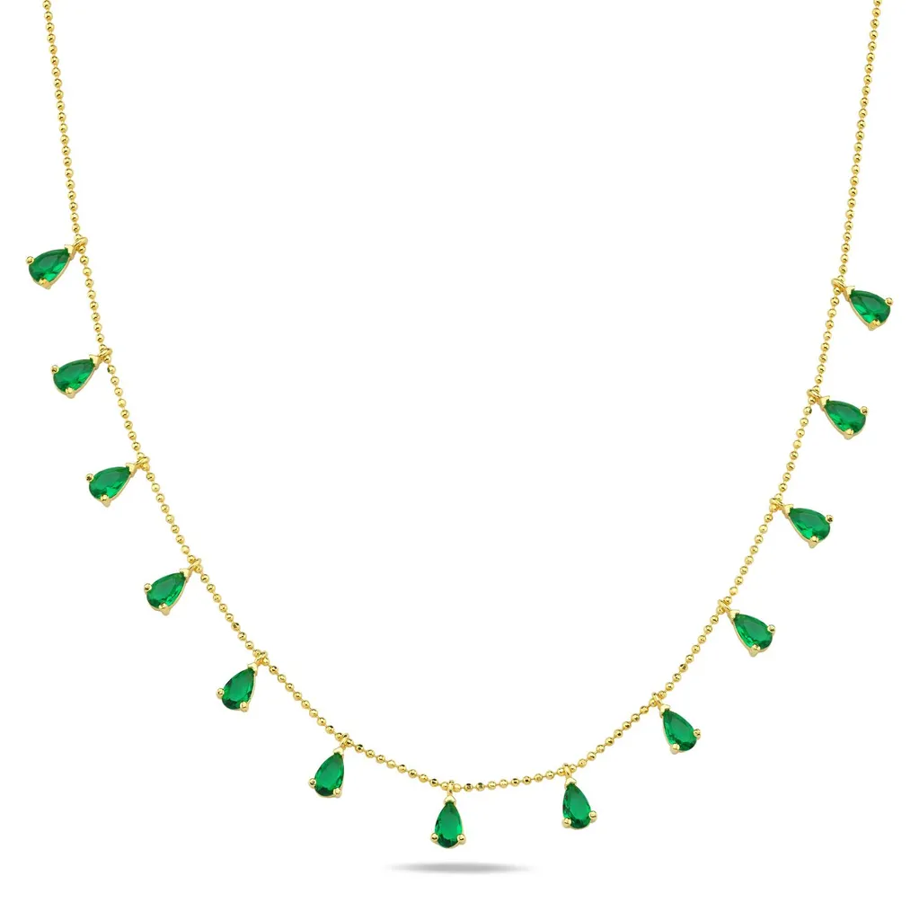 Collier en or pour femme ornés de cristaux gouttes vertes de 45cm