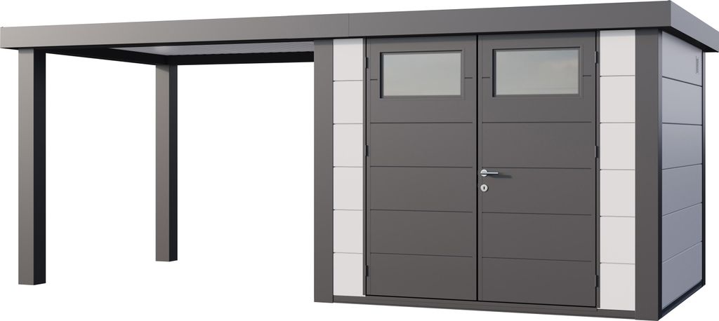 Telluria Metallgerätehaus Classico 2724 mit 280 cm Seitendach weiß Seitendach 280 cm links