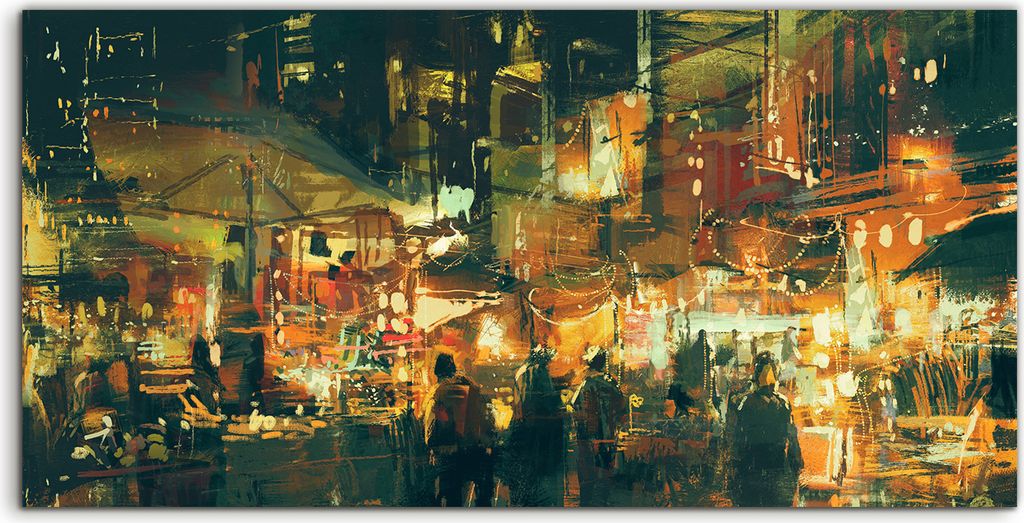 Coloray Spritzschutz aus Glas 140x70 Wandkunst Küchenrückwand Malerei von Menschen auf dem Markt