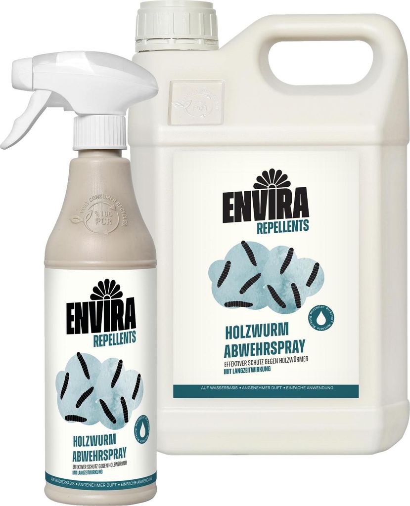 Envira Holzwurm Abwehrspray 500ml + 5L - Spray mit Langzeitwirkung gegen Holzbock & Holzwurm