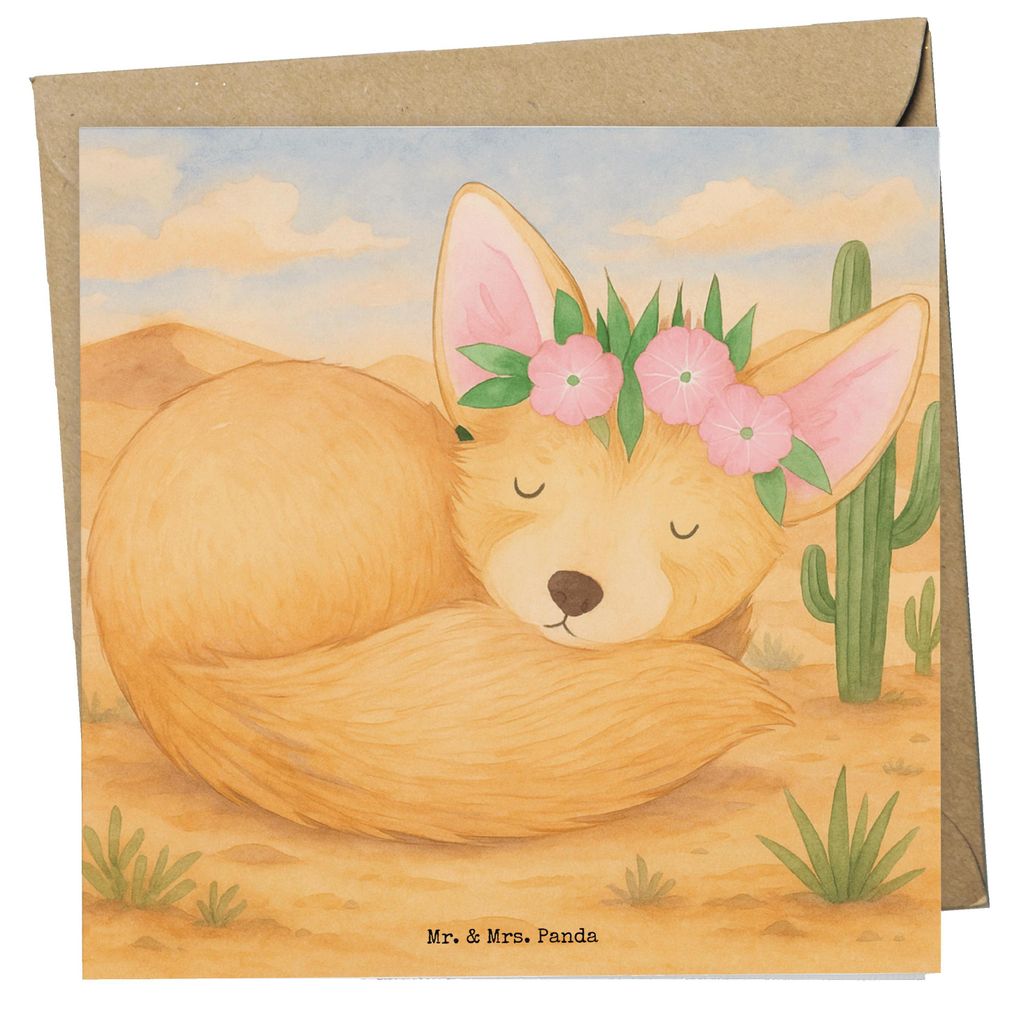 Mr. & Mrs. Panda Klappkarte Wüstenfuchs Blumen Design - Weiß - Geschenk, Afrika, Blumenkranz, Glückwunschkarte, Grußkarte, Glücklich, faltkart...