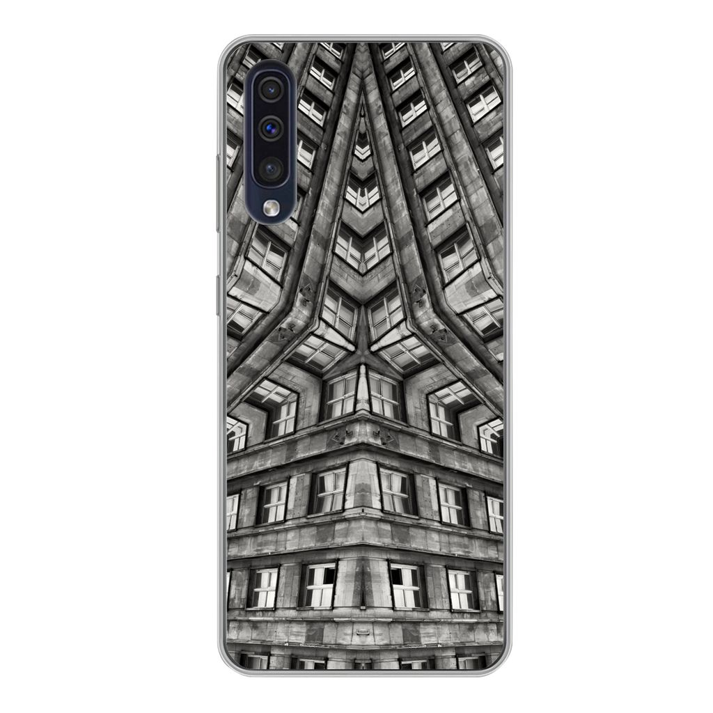 MuchoWow Handyhülle Schutzhülle Hülle für Samsung Galaxy A50 Kunst - Schwarz - Weiß - Psychedelisch Silikon Softcase Handy Hülle - Mobiltel...