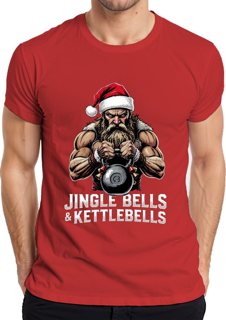 Jingle Bells Kettlebells Weihnachtsmann Krafttraining Geschenk Herren T-Shirt, Rot, 3XL