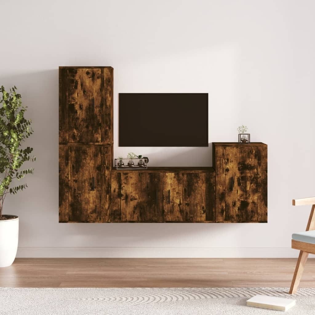 "2026 Promotion" 4-tlg. TV-Schrank-Set - TV-Möbel - Räuchereiche Holzwerkstoff - TV-Regal CC10043