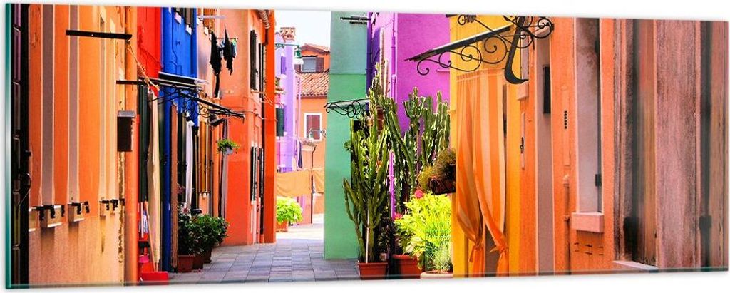 Bilder auf glas - Sommer Straße Haus - 90x30cm - Glasbilder - Wandbilder - Kunstdruck - zum Aufhängen bereit - Wanddekoration aus Glas - Glas Bil...