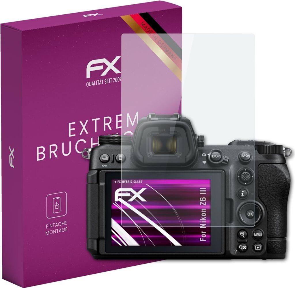 atFoliX FX-Hybrid-Glass Displayfolie kompatibel mit Nikon Z6 III Glasfolie