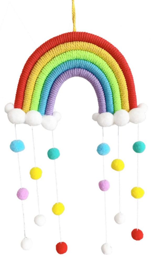 Makramee-Regenbogen-Wanddeko-Girlande mit bunten Kugeln für Kinderzimmer, Mädchenzimmer, Babyzimmer, Kinderzimmerdekoration, Spielzimmer