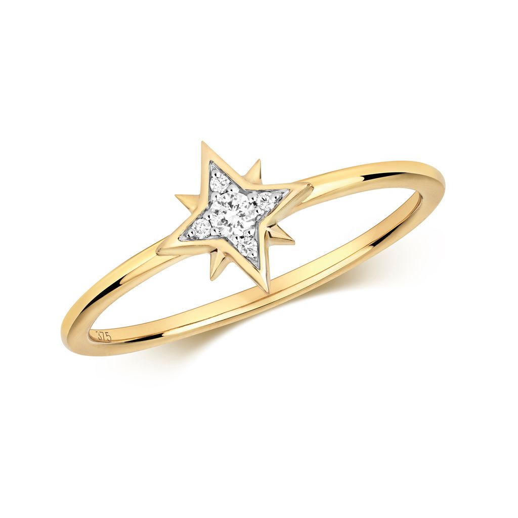 Funkelndes Feuer 9 Karat (375) Gold Stern Damen - Diamant Ring Brillant-Schliff GH - SI3-I1, 55 (17.5); TRS34760RSO